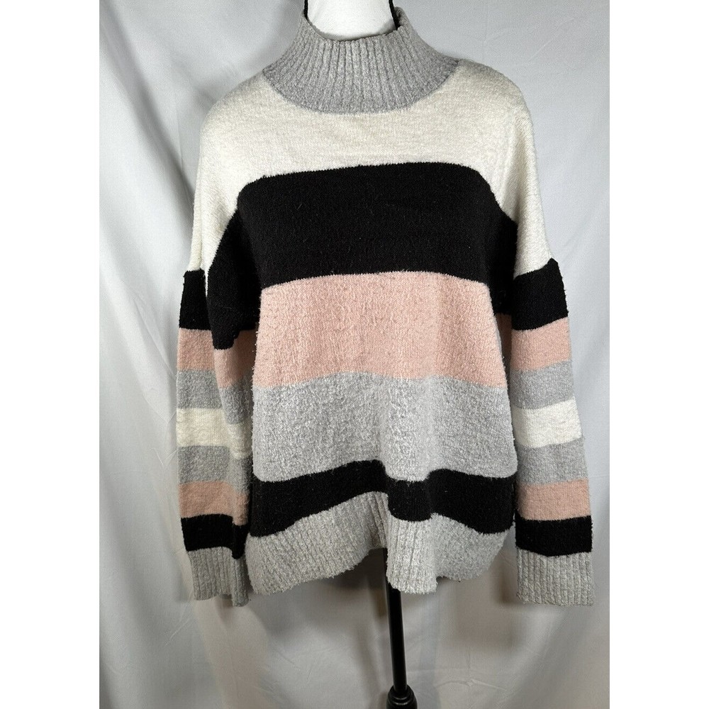 Romeo & Juliet Couture Black Pink striped Pullover Knit Sweater  Women’s Large